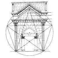 Schema costruttivo del portale centale, inscritto in un pentagono stellato