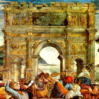 Sandro Botticelli, Punizione dei ribelli, part. con l'arco di Costantino